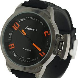 Geneva Mens Platinum Silicone Watch